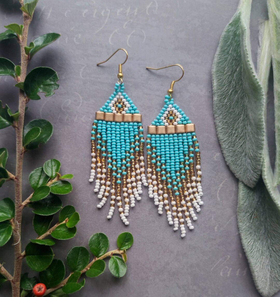 Turquoise Beaded Tassel Earrings: Boho Style Seed Bead Jewelry - Etsy
