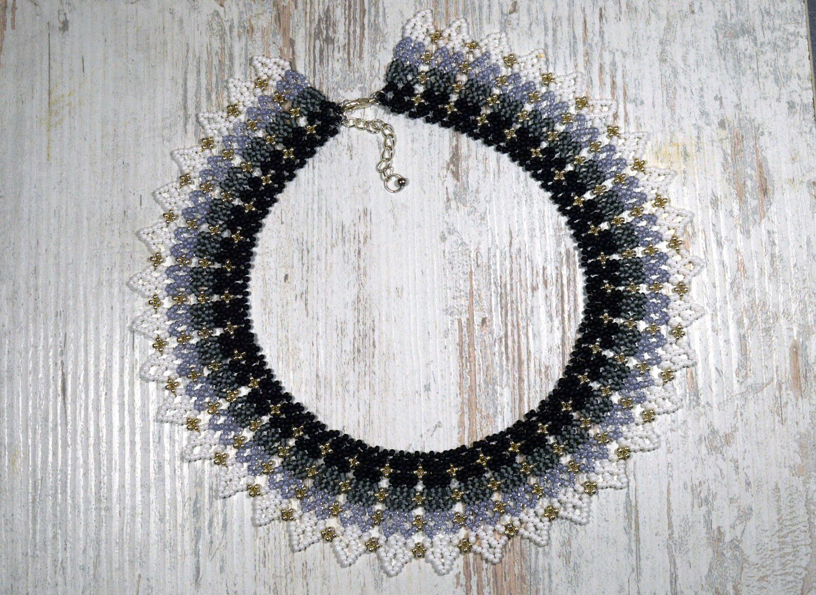 Monochrome Beaded Necklace, Seed Bead Collar Necklace - Etsy