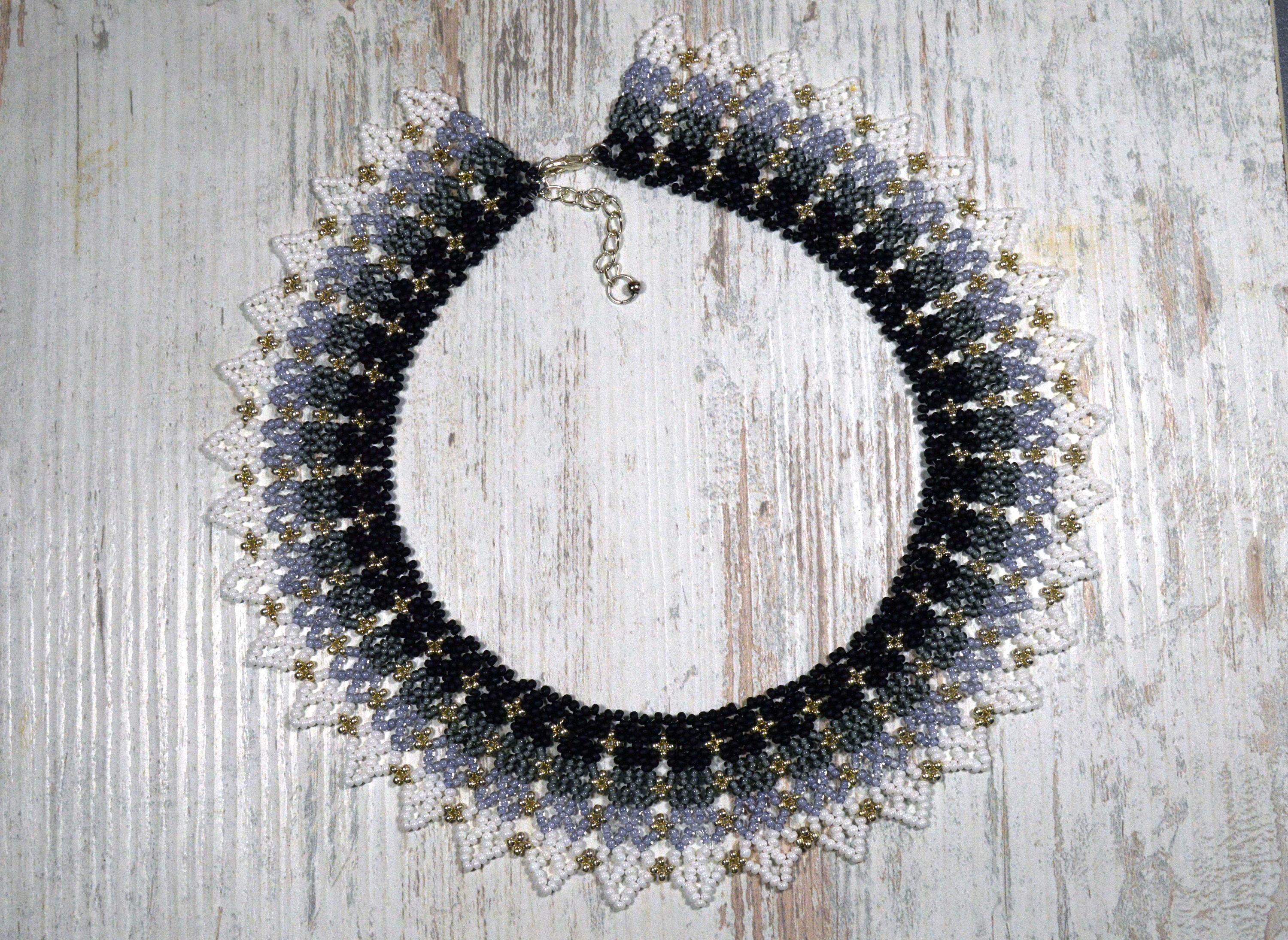 Monochrome Beaded Necklace Seed Bead Collar Necklace Etsy