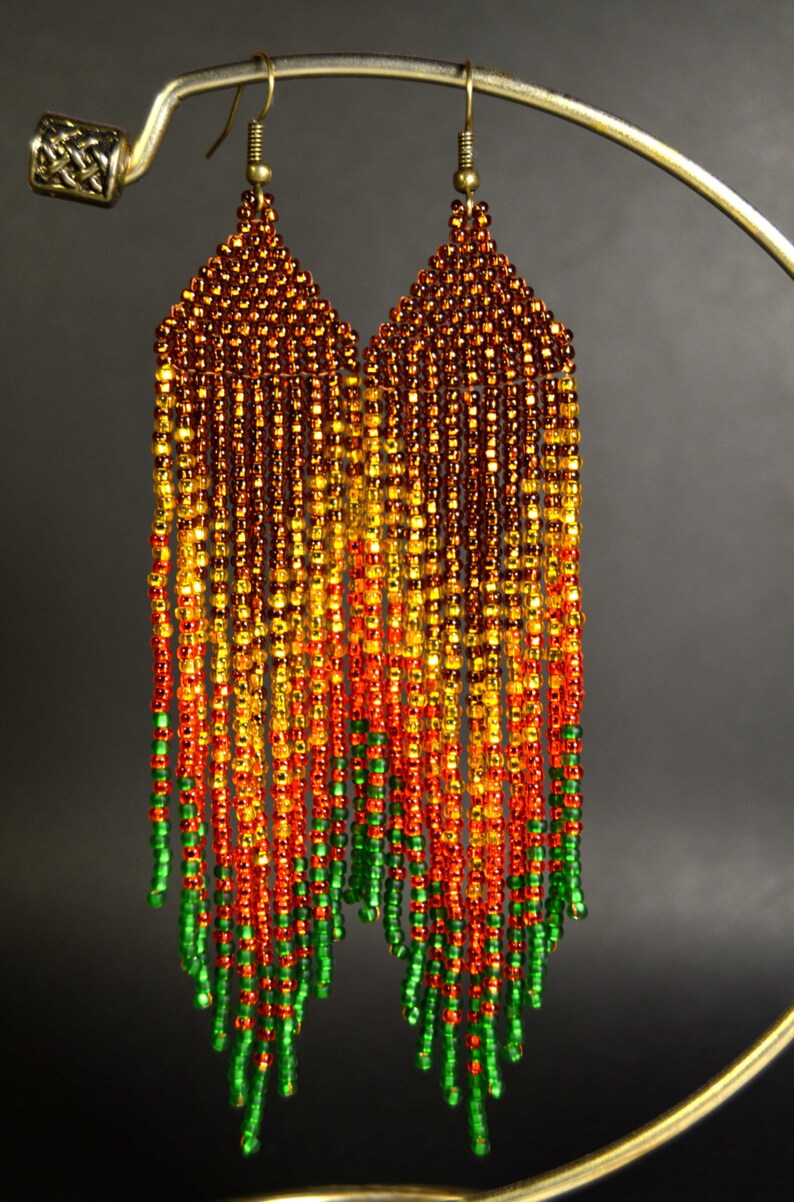 Long fringe sparkly beaded earrings Etsy