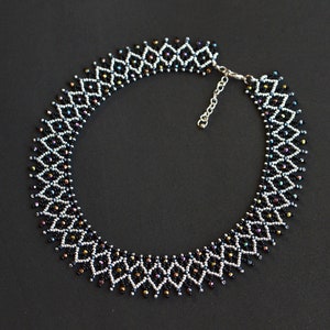 Crystal beaded collar necklace, Black silver necklace, Crystal necklace 画像 5