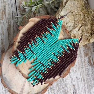 Turquoise Brown Gold seed beads long earrings image 4