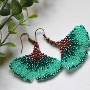 Beaded Ginkgo Leaf Earrings:  Seed Bead Jewelry