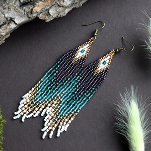 Long Seed Bead Fringe Earrings: Ombre Boho Beadwork