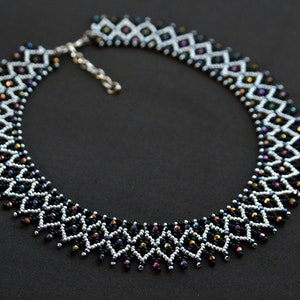 Crystal beaded collar necklace, Black silver necklace, Crystal necklace 画像 7