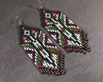 Beaded Fringe Earrings, Seed bead long earrings