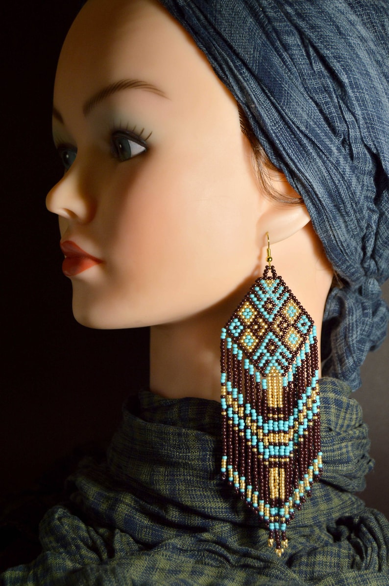 Extra long beaded earrings Seed bead ornament earrings Etsy