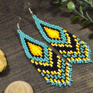 Long seed bead earrings, fringe beaded earrings