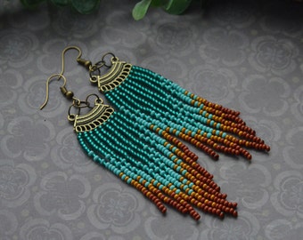 Long beaded earrings Fringe seed bead earrings