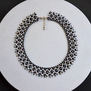 Crystal beaded collar necklace, Black silver necklace, Crystal necklace 画像 9
