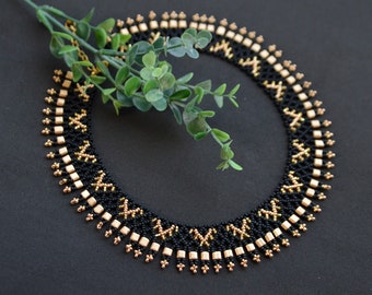 Black Gold minimalist necklace, Beaded collar necklace, Seed bead necklace