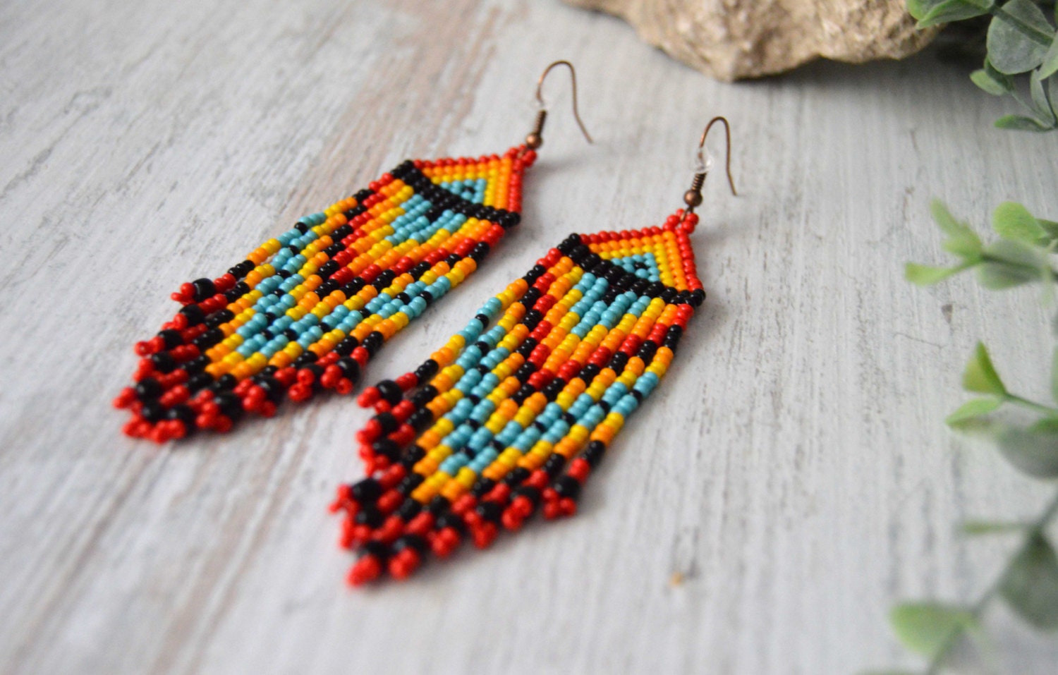 Lauren Faire Isle Nordic Beaded Fringe Earrings