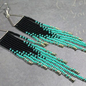 Seed bead triangle earrings, Fringe seed bead earrings