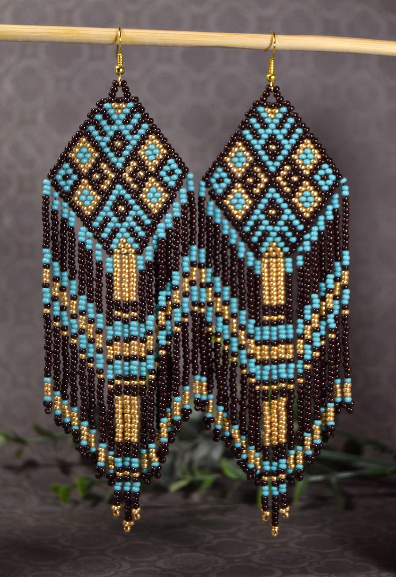 Extra long beaded earrings Seed bead ornament earrings Etsy