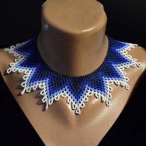 Blue beaded collar necklace, Seed bead necklace