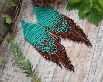 Long Turquoise Beaded Earrings: Boho Tassel Style