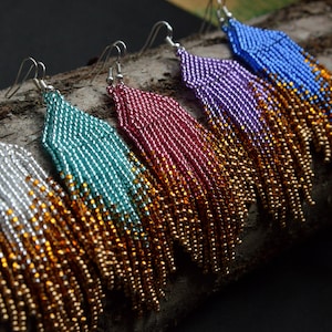 Bridesmaid earrings, Seed bead earrings, fringe beaded earrings, shining earrings