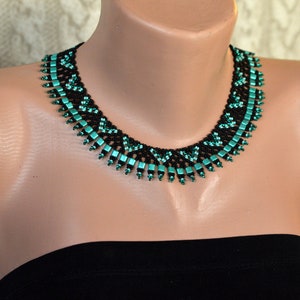 Turquoise & Black Beaded Necklace: Handmade Collar Necklace