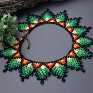 Green beaded collar necklace, seed bead collar necklace, Boho beaded necklace