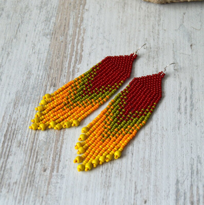 Seed Bead Fringe Earrings Etsy