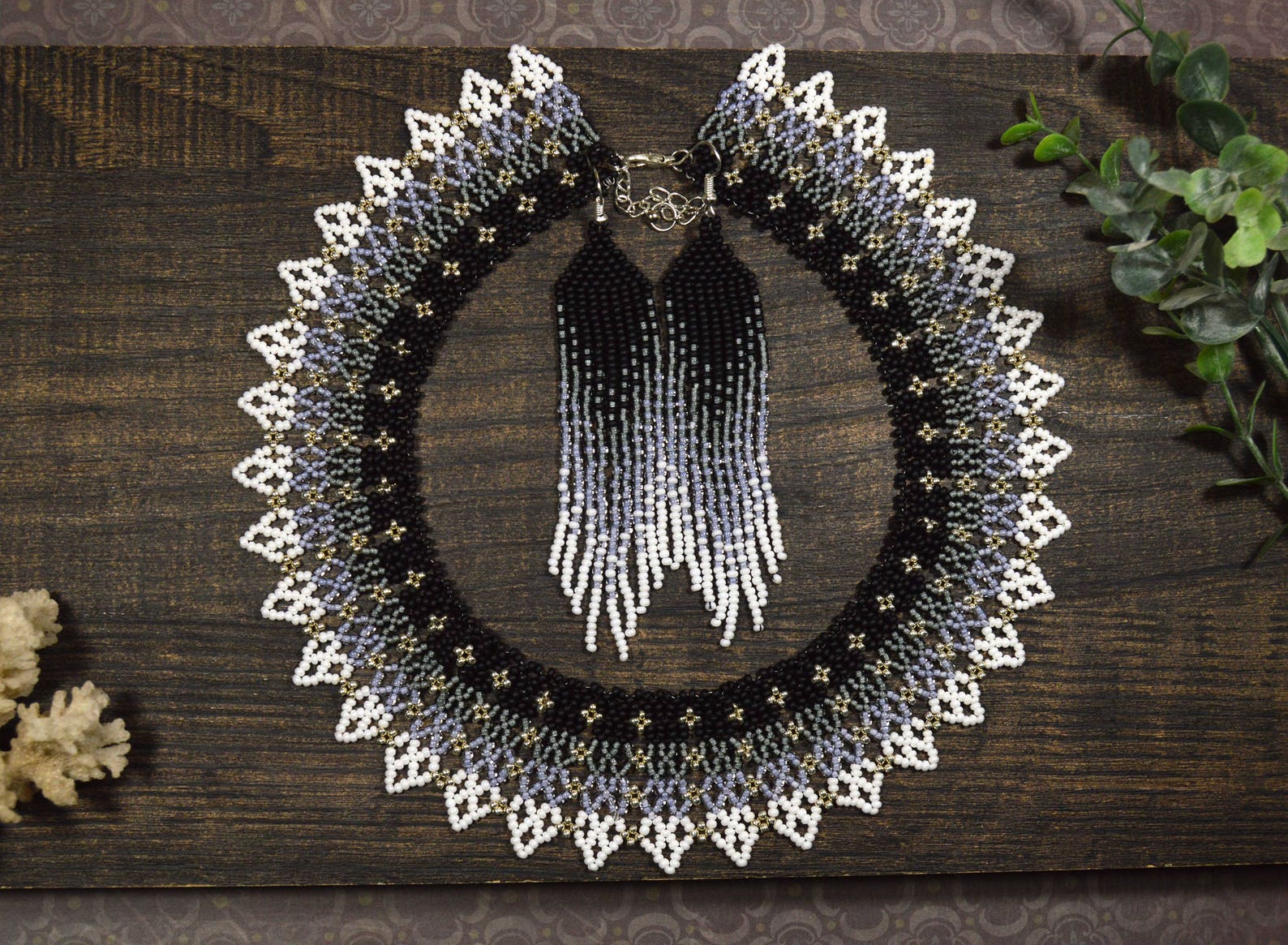 Monochrome Beaded Necklace, Seed Bead Collar Necklace - Etsy