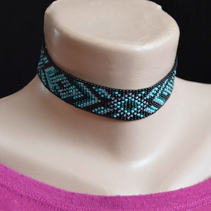 Beaded Choker Necklace, Geometric ornament choker, Own designer seed bead necklace