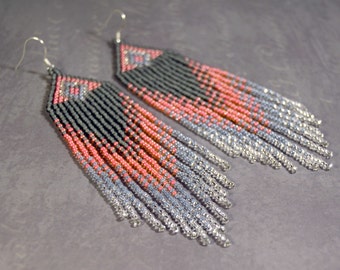 Long beaded earrings, Fringe earrings, own designer earrings