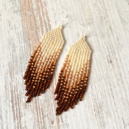 Long Beaded Earrings Beaded Earrings Seed Bead Earrings Tassel Etsy