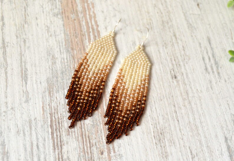 Long beaded earrings Beaded earrings Seed bead earrings Tassel Etsy