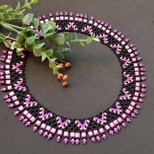 Collar de cuentas negras y rosas, Collar de cuentas de semillas,