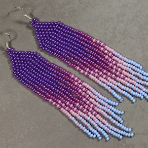 Seed bead fringe gradient earrings