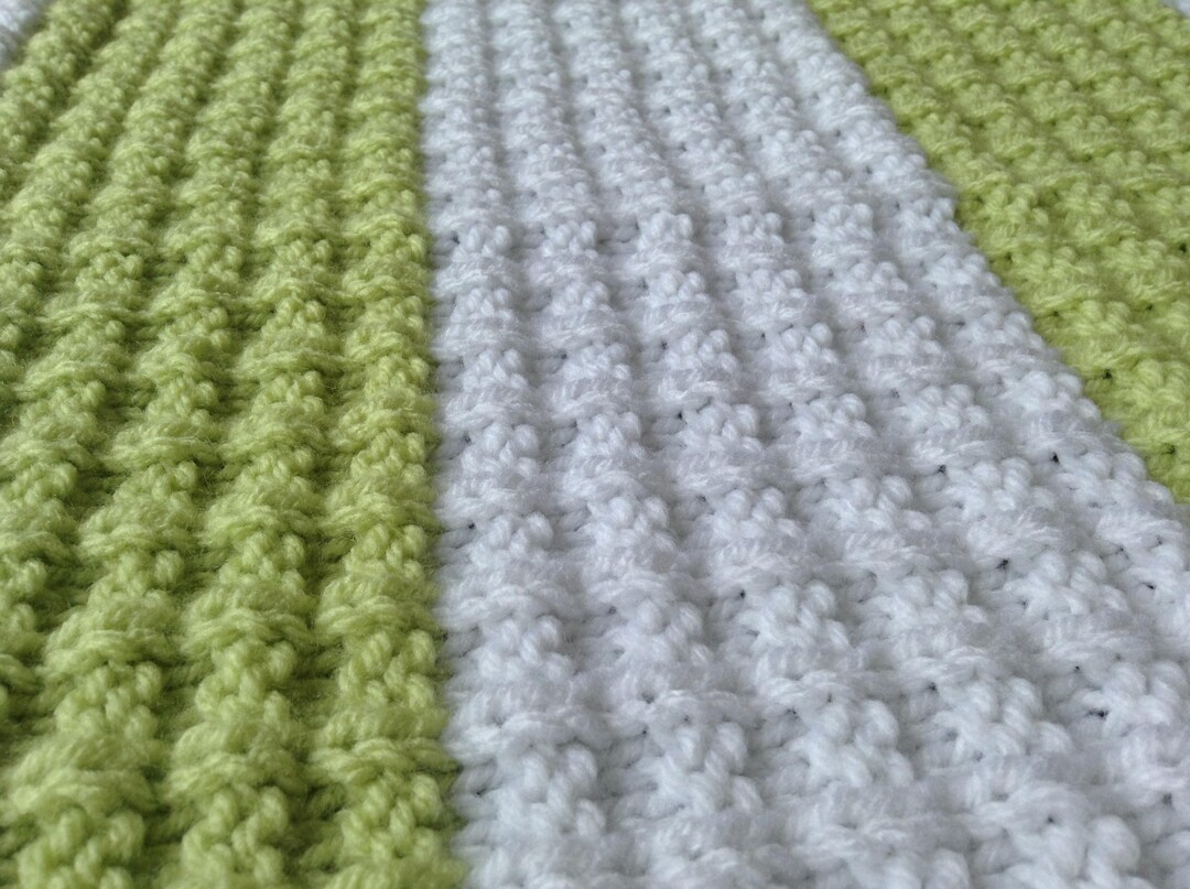 Hand Knit Blanket Lime Green & White Waffle Etsy