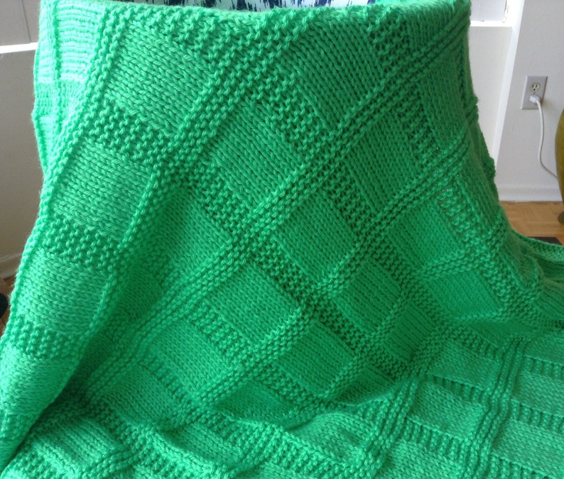 Hand Knit Baby Blanket Bright Green | Etsy