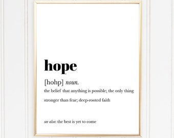 Hope Sign Decor, Hope Definition Sign, Hope Wall Art, Hope Wall Sign, Hope Poster, Hope Print, Hope Printable, DIGITAL DOWNLOAD