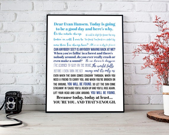 Dear Evan Hansen Quotes Lyrics Poster Dear Evan Hansen Art Etsy
