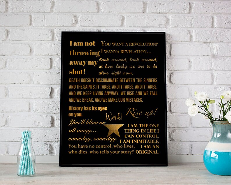Hamilton the Musical Quotes / Lyrics Poster Black and Gold | Etsy