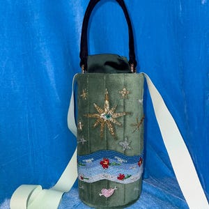 Textiltasche, bestickte Tasche, handgemachte Stickerei, Damentasche, Designertasche, originelle Tasche, Tasche mit Sternen, gestickten Sternen, Himmel & Sterne