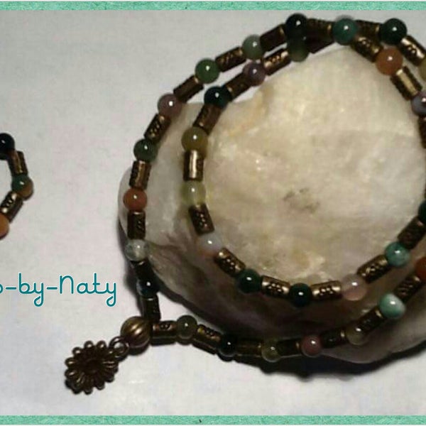 Bracelet double zen en perles Agate indienne naturelles rondes assorties