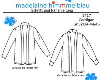 1417 Schnittmuster Damen Damenjacke Cardigan Jacke Gr.32-46 PDF Download