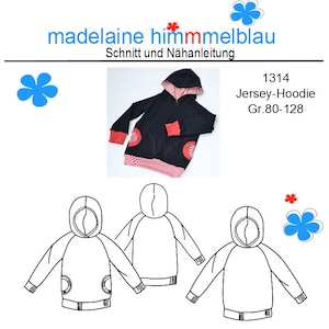 1314 Schnittmuster Kinderpullover Kinderhoodie Hoodie Kinder Mädchen Junge Gr.80-128 nähen PDF Download image 1