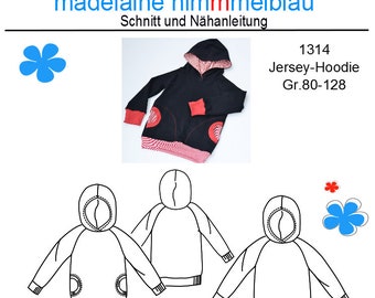 1314 Schnittmuster Kinderpullover Kinderhoodie Hoodie Kinder Mädchen Junge Gr.80-128 nähen PDF Download