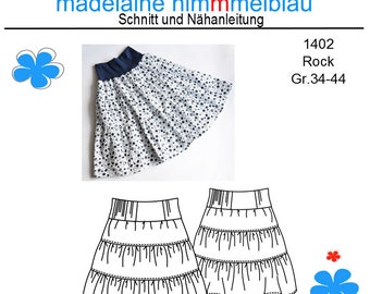 1402 NUR Nähanleitung Stufenrock Damenrock Rock Damen Frauen Gr.34-44 Anleitung PDF Download