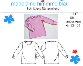 1317 Schnittmuster Kindershirt Mädchenshirt Jungsshirt tshirt shirt langarm  einfaches shirt Gr.92-128 PDF Download