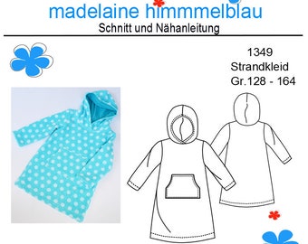 1349 Schnittmuster Kinderkleid Badetuch Frotteekleid Strandkleid  Badeponcho  Kinder Mädchen Junge Gr.128-164 PDF Download