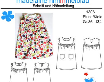 1306 Schnittmuster Mädchenkleid Mädchentunika Sommerkleid Einschulkleid Gr.86-134 PDF Download