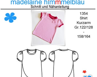 1354 Schnittmuster Mädchenshirt TShirt Puffärmel einfaches Shirt Gr.122 - 164 PDF Download Anleitung