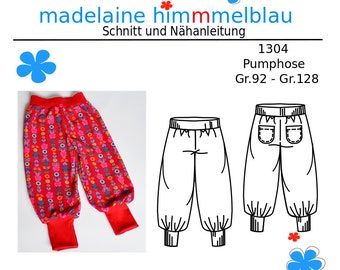 1304 Schnittmuster Kinderhose Hose Spielhose Mädchen Junge Kleinkind Gummizug Gr.92-128 nähen PDF Download