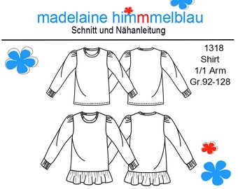 1318 Schnittmuster Mädchenkleid Mädchenshirt Mädchentunika Mädchen Tunika  Shirt Kleid Gr.92-128 PDF Download