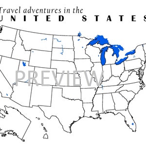 Cartes de voyage à colorier des États-Unis pour les enfants, les adultes et les familles - Art interactif (vierge - sans nom d'État) (téléchargeable)