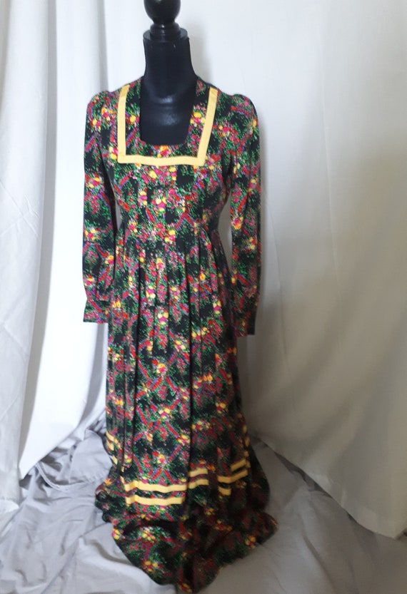 black dress with yellow roses